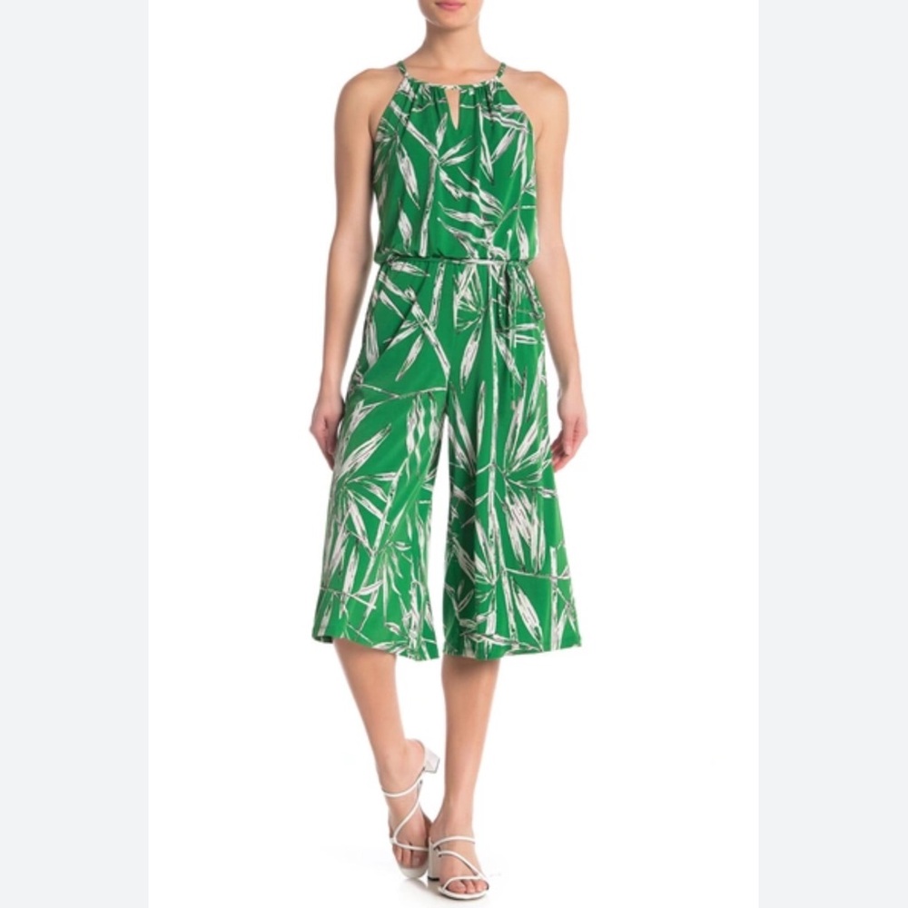 046 LONDON TIMES Floral Jersey Cropped Jumpsuit